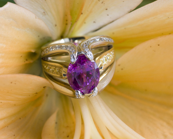 HOT Pink Sapphire and Diamond Ring