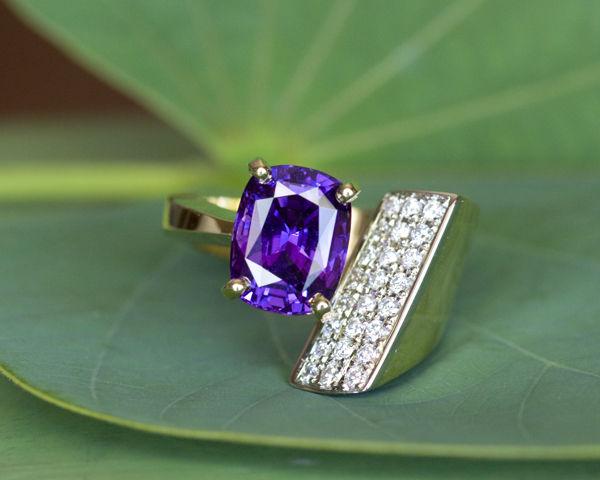 Natural Purple Sapphire and Diamond Ring