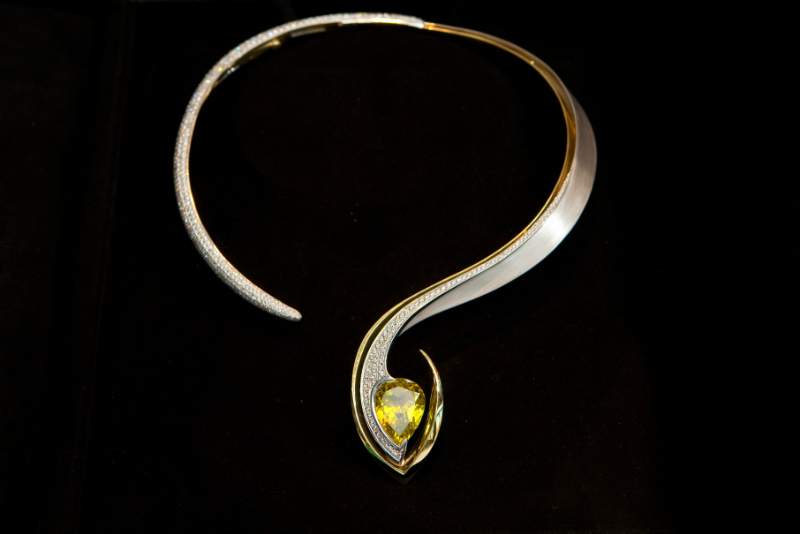 Nuclear Yellow Tourmaline and Diamond Necklace
